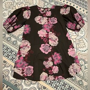 Free People dress Purple floral print SMALL S balloon sleeve nwot MAYE